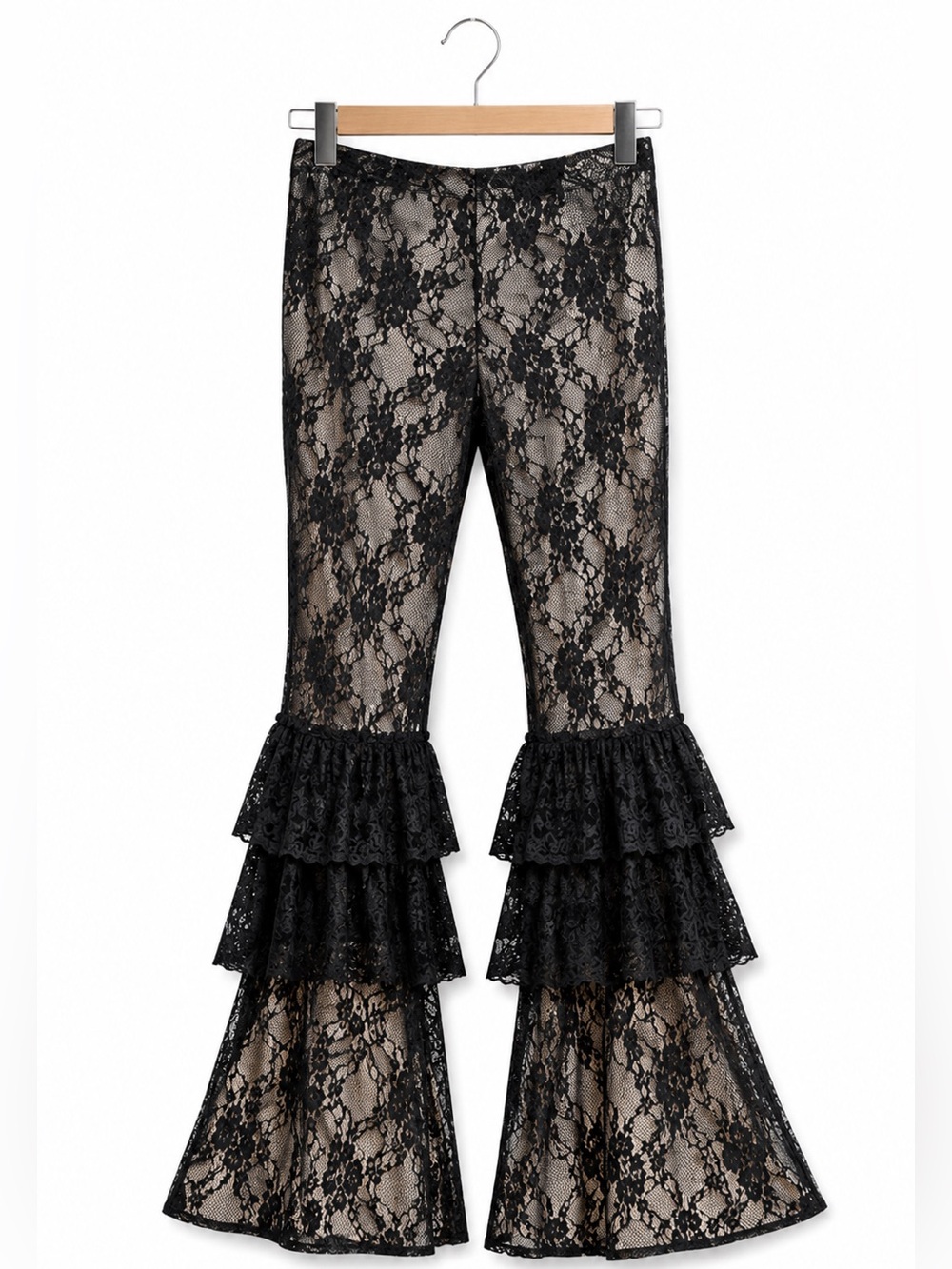 Gothic Black Lace Bell Bottom Ruffle Pants Sheer Festival Goth